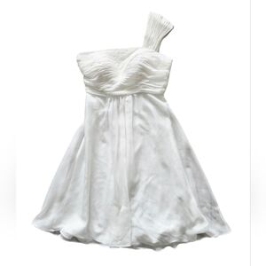 Aspeed One Shoulder Short White Dress XS Bridal Prom Wedding Flowy Chiffon Forma
